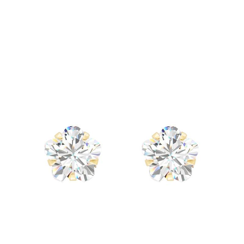 750 Yellow Gold & Cubic Zirconia Flower Stud Earrings - Vandona