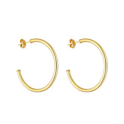 750 Yellow Gold Rectangle Wire Hoop Earrings, 30 mm Diameter - Emanessence