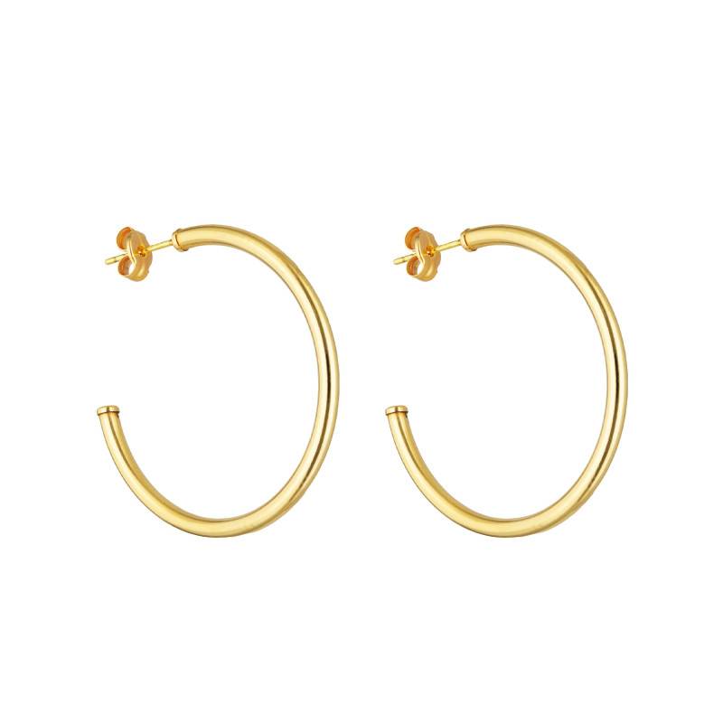 750 Yellow Gold Rectangle Wire Hoop Earrings, 30 mm Diameter - Emanessence