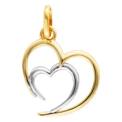 Two-Tone 750/1000 Gold Double Heart Pendant - Emanessence