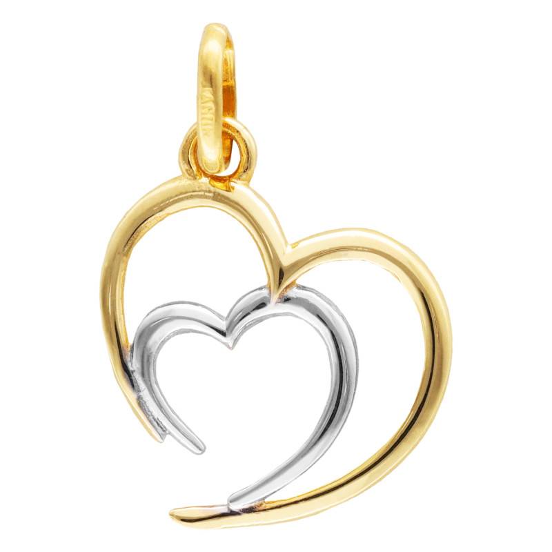 Two-Tone 750/1000 Gold Double Heart Pendant - Emanessence