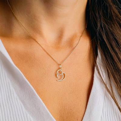Two-Tone 750/1000 Gold Double Heart Pendant - Emanessence