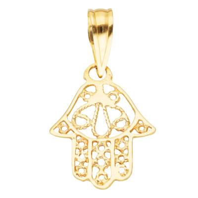 750/1000 Yellow Gold Twisted Hamsa Hand Pendant - Emanessence