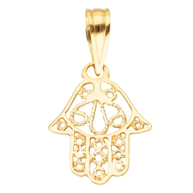 750/1000 Yellow Gold Twisted Hamsa Hand Pendant - Emanessence