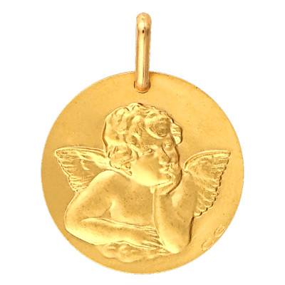 Médaille Ronde Ange de Raphaël Or Jaune 750, Diamètre 17 mm - Lucas Lucor