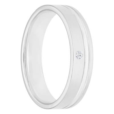 Alliance Ruban Confort Rainurée en Or Blanc 750 & Diamant 0,015 ct, Largeur 3 mm à 5 mm - Amore