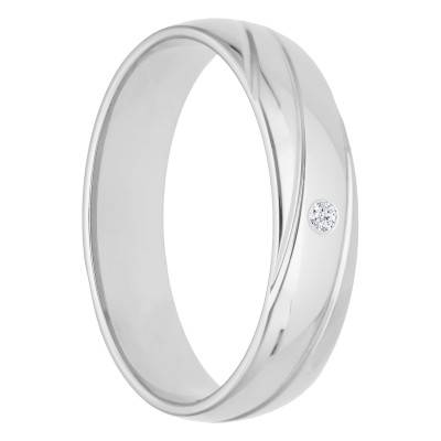 Alliance Demi-Bombée Confort en Or Blanc 750 & Diamant 0,015 ct, Largeur 4 mm ou 5 mm - Amore