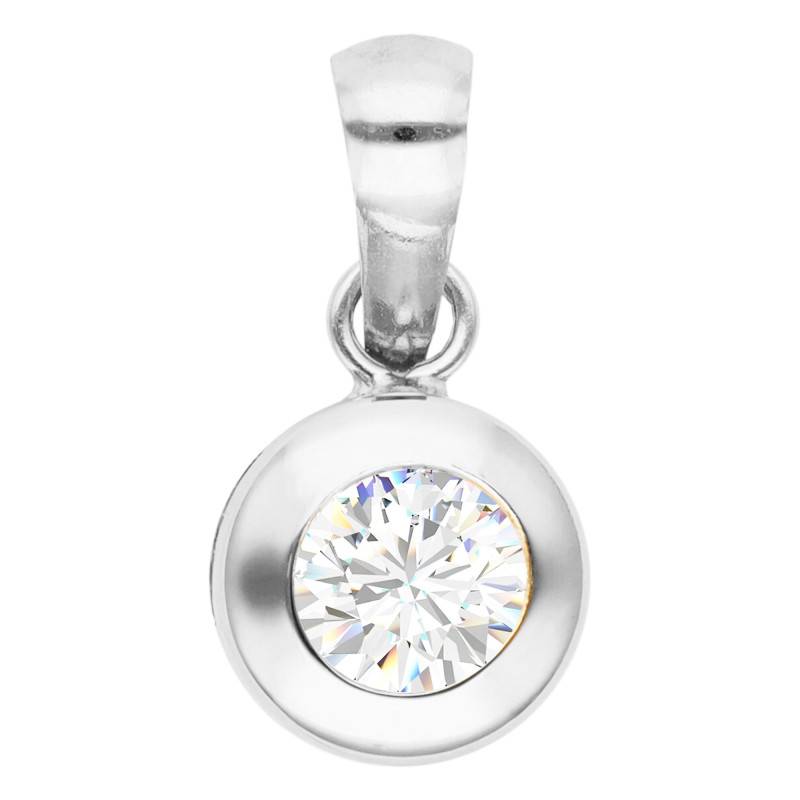 "750/1000 White Gold Round Pendant & Cubic Zirconia" - Vandona