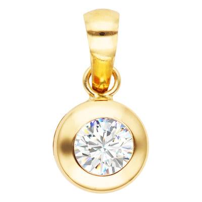 750/1000 Yellow Gold & White Zirconia Round Pendant - Emanessence