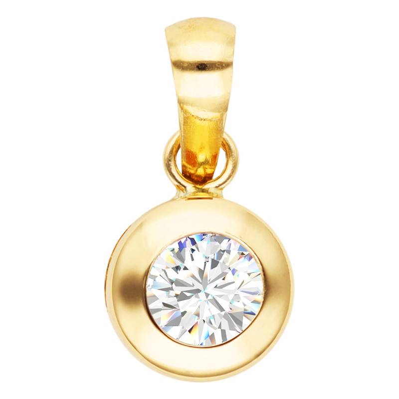 750/1000 Yellow Gold & White Zirconia Round Pendant - Emanessence