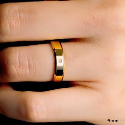 Alliance Ruban Confort en Or Jaune 750 & Diamant 0,005 ct, Largeur de 3 à 5 mm - Amore