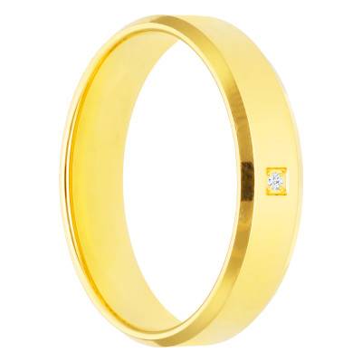 Alliance Ruban Confort en Or Jaune 750 & Diamant 0,005 ct, Largeur de 3 à 5 mm - Amore