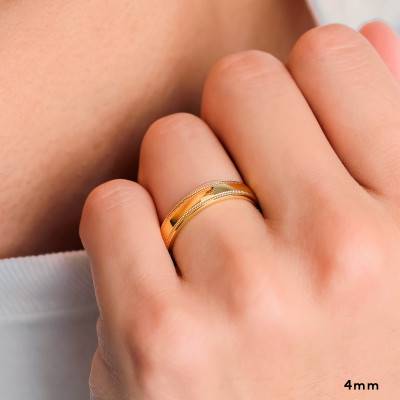 Alliance Demi-Bombée Confort Perlée en Or Jaune 750, Largeur 4 mm ou 5 mm - Amore