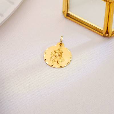 750/1000 Yellow Gold Saint Christopher Medal, 18 mm or 22 mm Diameter - Lumiosa