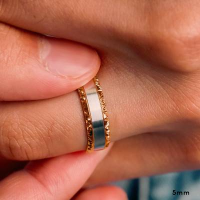 Alliance Demi-Bombée Confort Diamantée Polie en 2 Ors Rose et Gris 750, Largeur 4 mm ou 5 mm - Amore