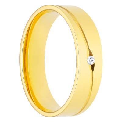 Alliance Ruban Confort à Rainure Inclinée en Or Jaune 750 & Diamant 0,02 ct, Largeur de 4 mm et 5 mm - Amore