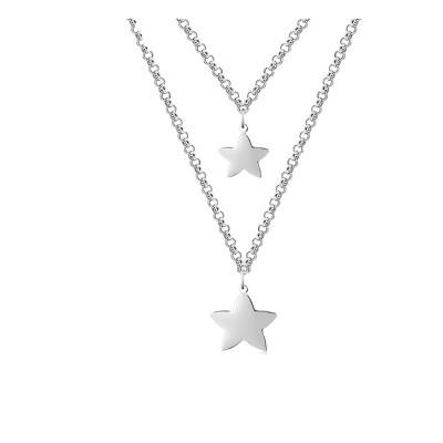 Collier Deux Rangs Etoiles Argent Rhodié 925, Longueur 48 cm - Emanessence