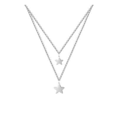 Collier Deux Rangs Etoiles Argent Rhodié 925, Longueur 48 cm - Emanessence