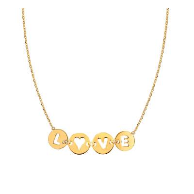 Collier Love Plaqué Or, Longueur 42 cm - Emanessence