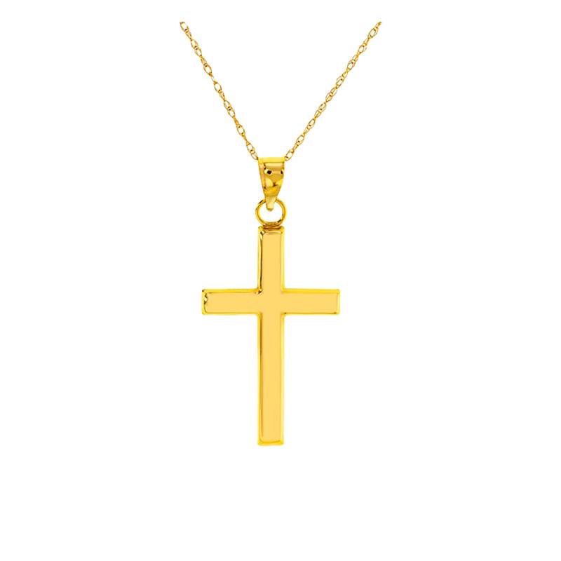 375/1000 Yellow Gold Singapore Chain Cross Necklace, Length 50 cm - Emanessence
