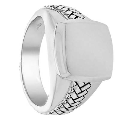 925 Silver Square Braided Signet Ring, 15 x 15 mm Dimension - Emanessence