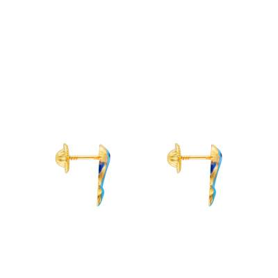 Boucles d'oreilles Dauphin en Or Jaune 375 & Laquage Bleu - Emanessence