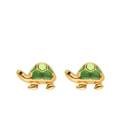 Green Turtle Stud Earrings in Yellow Gold 375 or 750 - Emanessence