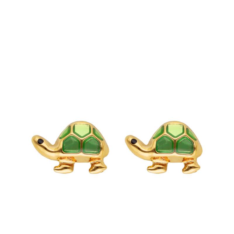 Green Turtle Stud Earrings in Yellow Gold 375 or 750 - Emanessence