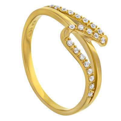 375/1000 Yellow Gold Wave Ring with Zirconium Oxides - Emanessence