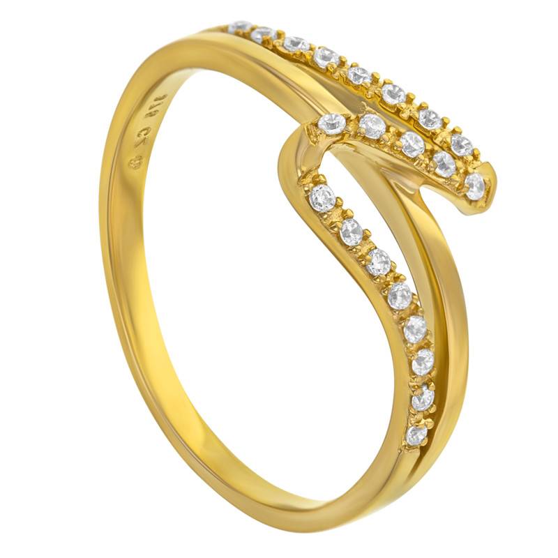 375/1000 Yellow Gold Wave Ring with Zirconium Oxides - Emanessence
