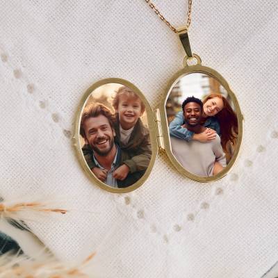 375/1000 Yellow Gold Smooth Oval Photo Locket Pendant - Vandona