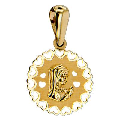 Médaille Vierge En Prière Cœurs Ajourés Or Jaune 375, Diamètre 14,5 mm - Vandona