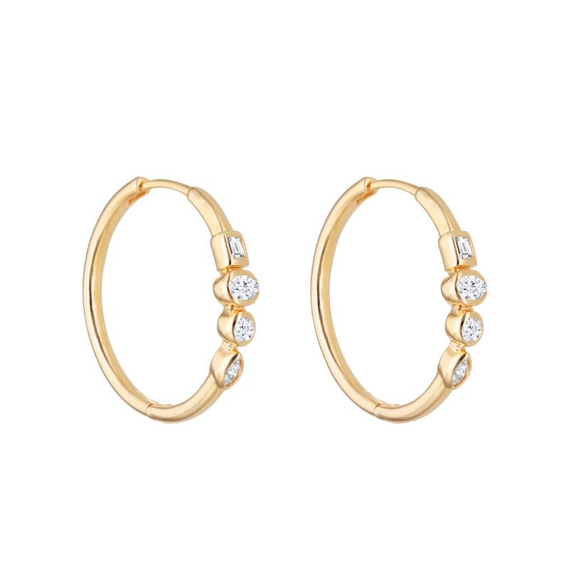 Yellow Gold-Plated & Cubic Zirconia Hoop Earrings, 21 mm Diameter - Emanessence