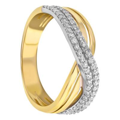 375 Yellow Gold & Zirconium Oxide Stones Double Crossover Ring - Emanessence