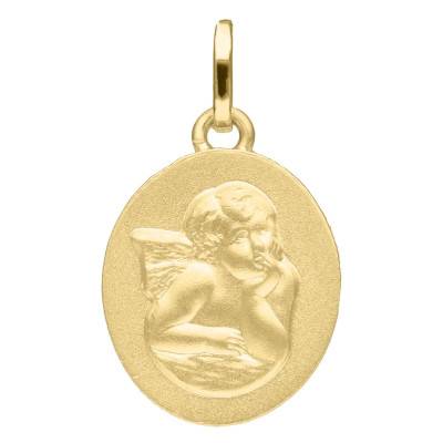 Médaille Ovale Ange Raphaël, Or Jaune 375, 14 x 12 mm - Emanessence