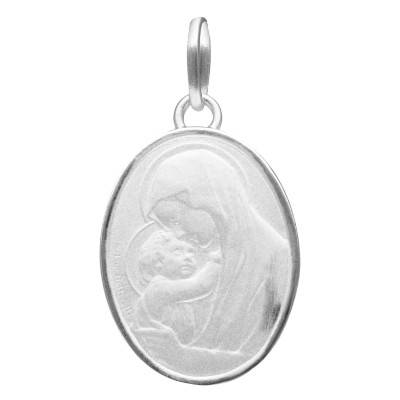 925 Silver Oval Madonna & Child Jesus Medal, 18 x 15 mm - Emanessence
