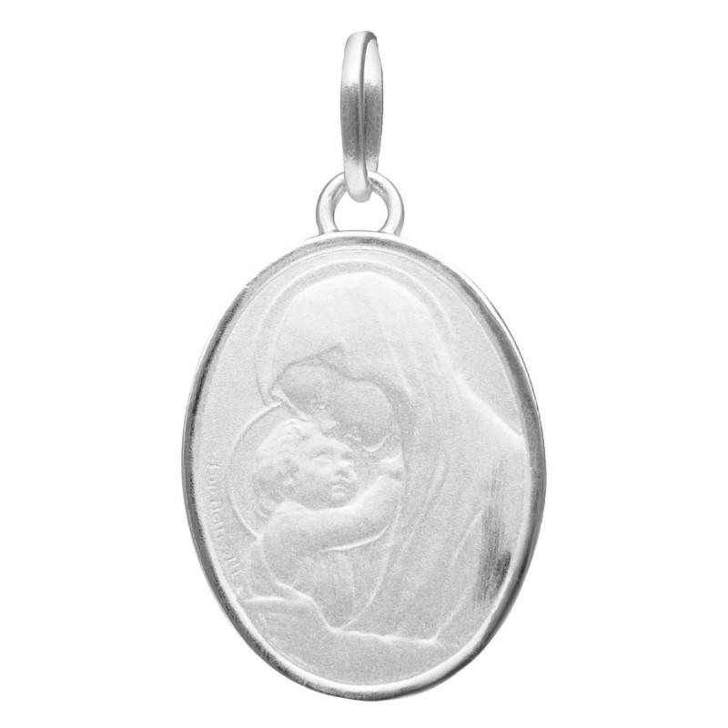 925 Silver Oval Madonna & Child Jesus Medal, 18 x 15 mm - Emanessence
