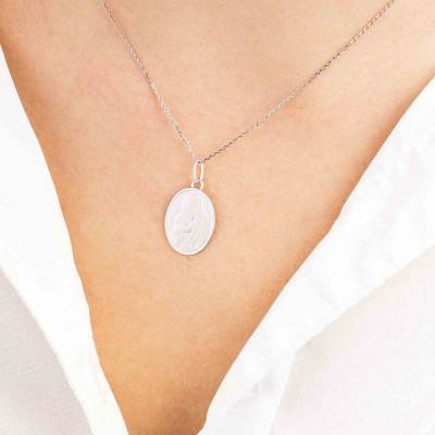 Médaille Ovale Vierge & l'Enfant Jesus, Argent 925, 18 x 15 mm - Emanessence