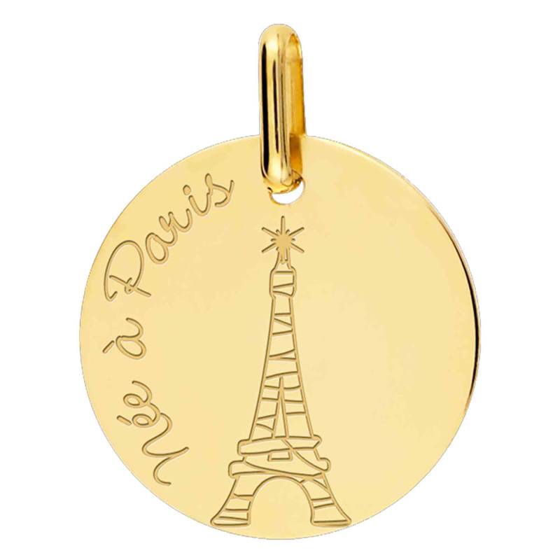 Yellow Gold "Born in Paris" Girl's Medal, 17 mm Diameter - Lucas Lucor