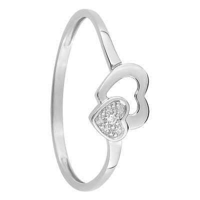 Bague Coeurs en Or Blanc 375 et Diamant - Emanessence