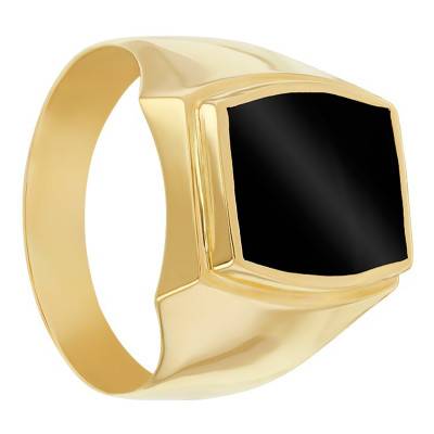 750 Yellow Gold & Black Onyx Square Signet Ring, 12 x 13 mm - Emanessence