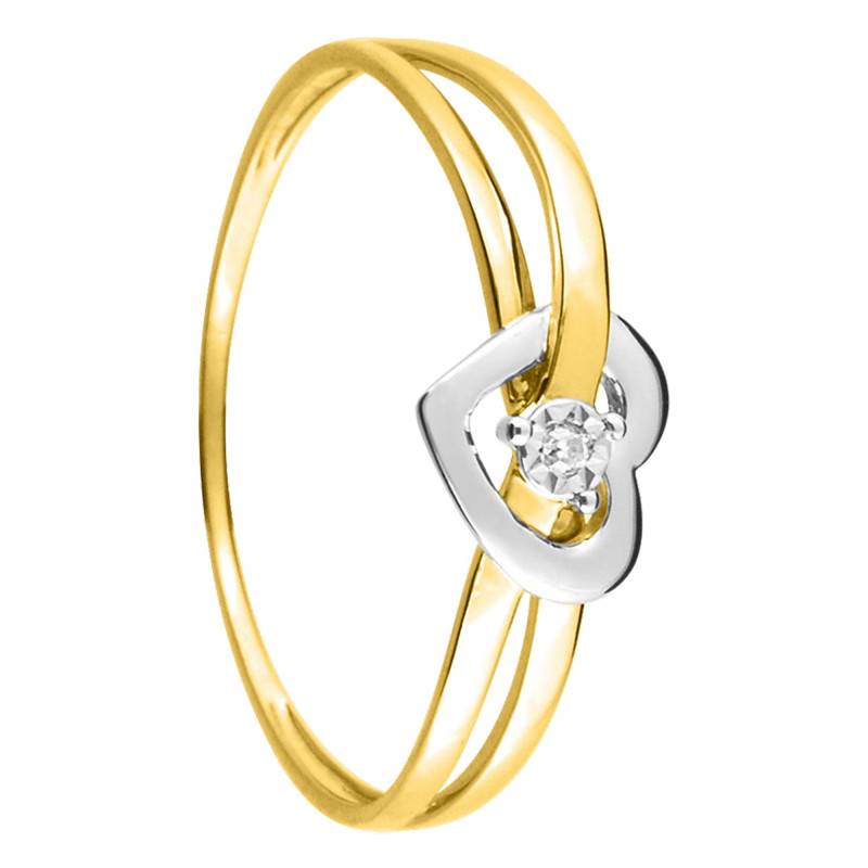 375 Yellow Gold & Diamond Double-Band Heart Ring - Emanessence
