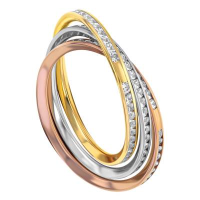 Bague Russe Tricolore en 3 Ors 375 & Oxydes de Zirconium - Emanessence