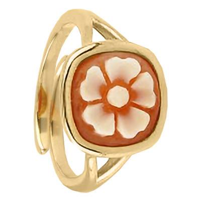 Bague Camée Carrée Fleur, Orange & Doré - Emanessence
