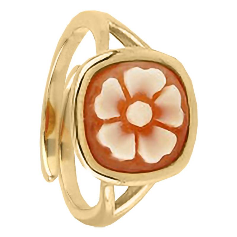 Orange Gold-Tone Square Floral Cameo Ring - Emanessence