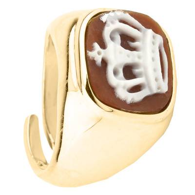 Brown Gold-Tone Crown Cameo Ring - Emanessence