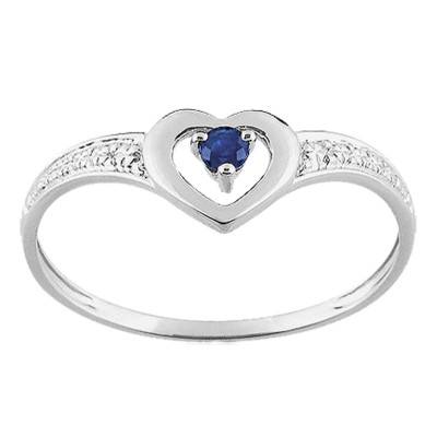 Bague Coeur Or Blanc 375, Saphir - Emanessence