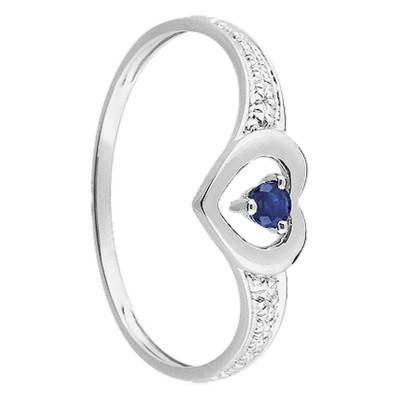 Bague Coeur Or Blanc 375, Saphir - Emanessence