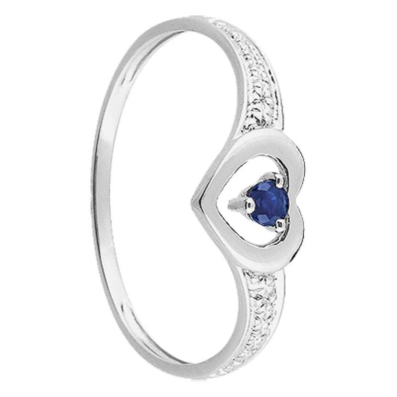 375 White Gold Open-Work Sapphire Heart Solitaire Ring - Emanessence