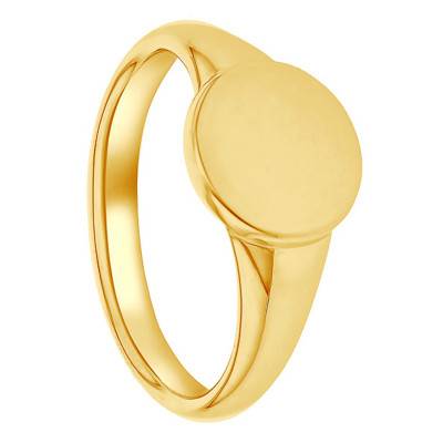 925 Silver Yellow Gold-Plated Round Signet Ring, 9.50 mm - Emanessence